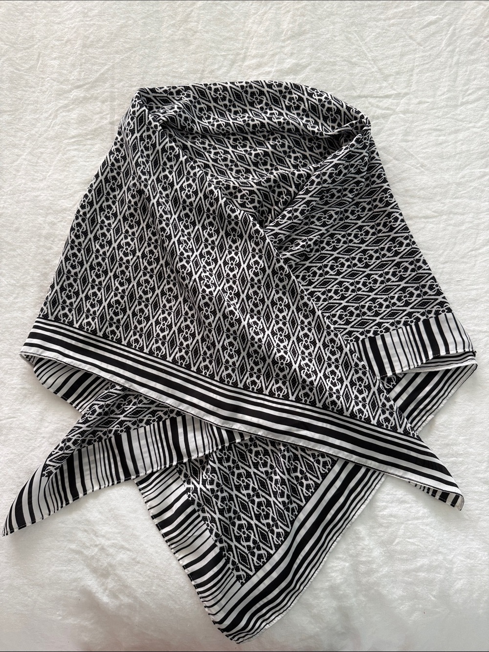 Black & White Geometric Silk Scarf